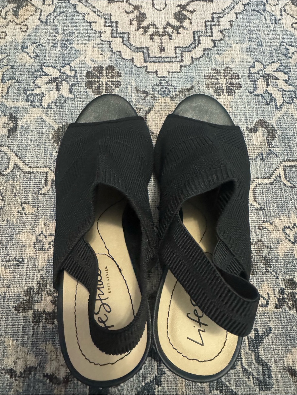 Life Stride Black Knit Slingback Sandals